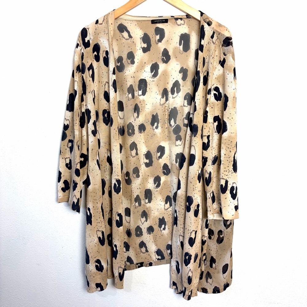 Lafayette 148 New York Animal Print Cardigan silk back knit mixed fabric 1X